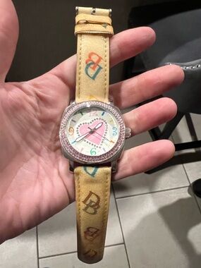 Dooney & Bourke Multicolor Heart Dial Leather Strap Watch